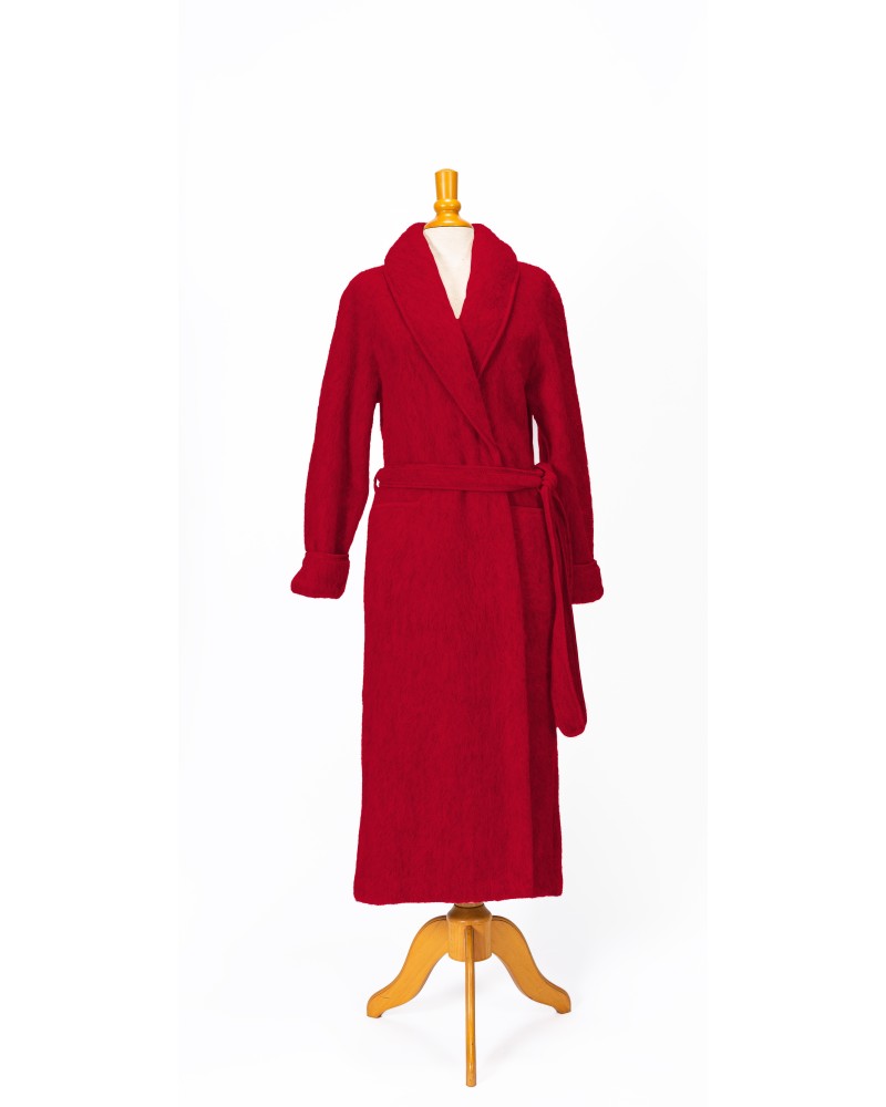 robe de chambre femmes avec ceinture de couleur rouge griotte