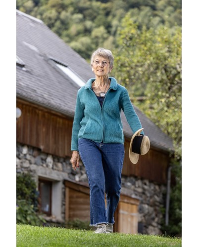 VESTE ZIPPEE BI-MATIERE 100 % LAINE