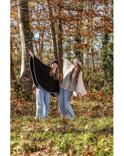 Poncho Col Tricot 100 % Laine